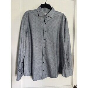 Emanuel Berg Mens XL 17.5 Modern Fit Paisley Medallion Shirt Blue Gray Poland